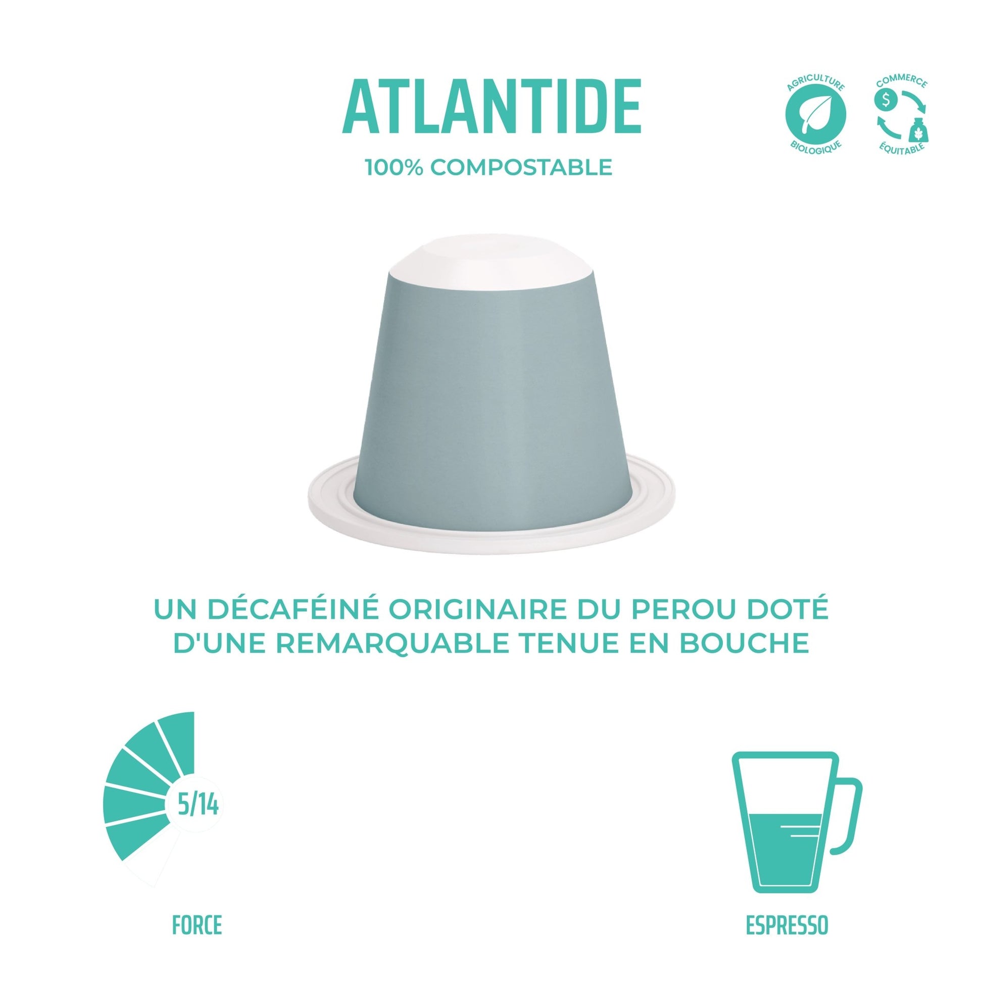 Capsules compostables x 10 - Nespresso® - Atlantide "Décaféine" - Cafegraal